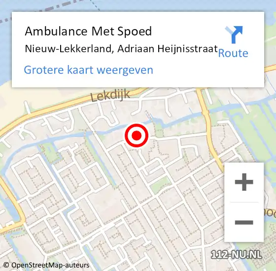 Locatie op kaart van de 112 melding: Ambulance Met Spoed Naar Nieuw-Lekkerland, Adriaan Heijnisstraat op 8 januari 2024 16:14