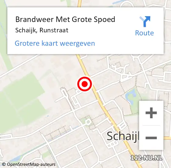 Locatie op kaart van de 112 melding: Brandweer Met Grote Spoed Naar Schaijk, Runstraat op 8 januari 2024 16:34