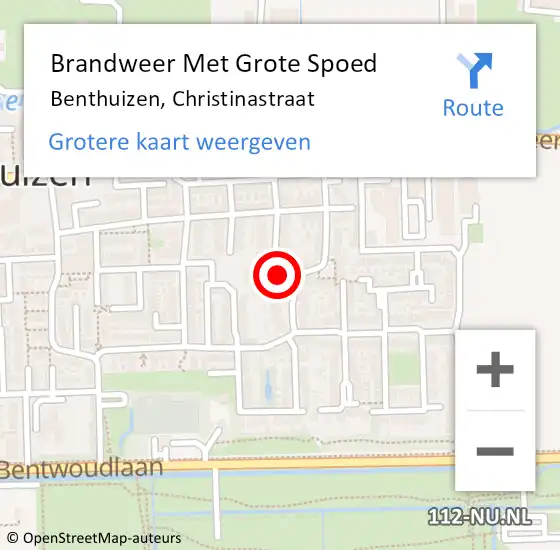 Locatie op kaart van de 112 melding: Brandweer Met Grote Spoed Naar Benthuizen, Christinastraat op 8 januari 2024 16:43