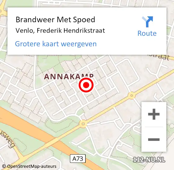 Locatie op kaart van de 112 melding: Brandweer Met Spoed Naar Venlo, Frederik Hendrikstraat op 8 januari 2024 16:50