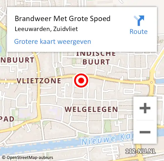 Locatie op kaart van de 112 melding: Brandweer Met Grote Spoed Naar Leeuwarden, Zuidvliet op 8 januari 2024 17:04