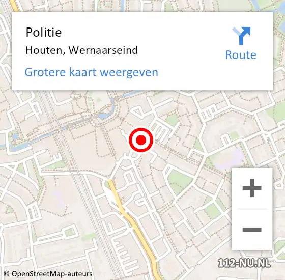 Locatie op kaart van de 112 melding: Politie Houten, Wernaarseind op 8 januari 2024 17:13