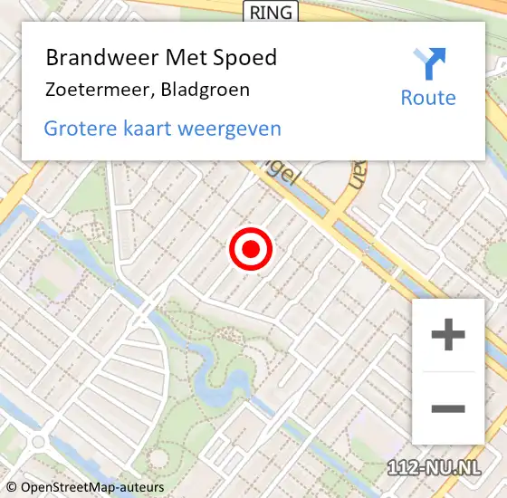 Locatie op kaart van de 112 melding: Brandweer Met Spoed Naar Zoetermeer, Bladgroen op 8 januari 2024 17:29