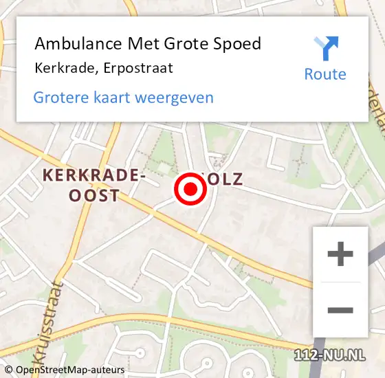 Locatie op kaart van de 112 melding: Ambulance Met Grote Spoed Naar Kerkrade, Erpostraat op 21 september 2014 12:50