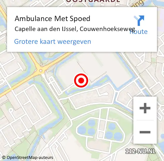 Locatie op kaart van de 112 melding: Ambulance Met Spoed Naar Capelle aan den IJssel, Couwenhoekseweg op 8 januari 2024 18:07