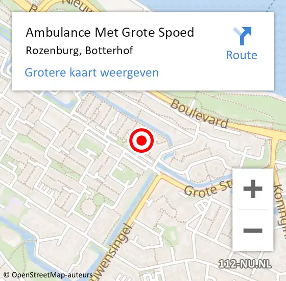 Locatie op kaart van de 112 melding: Ambulance Met Grote Spoed Naar Rozenburg, Botterhof op 8 januari 2024 18:16