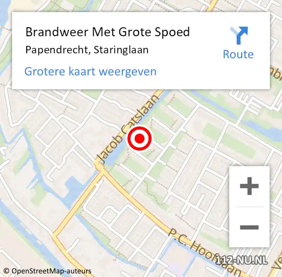 Locatie op kaart van de 112 melding: Brandweer Met Grote Spoed Naar Papendrecht, Staringlaan op 8 januari 2024 19:01