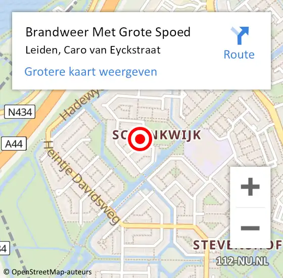 Locatie op kaart van de 112 melding: Brandweer Met Grote Spoed Naar Leiden, Caro van Eyckstraat op 8 januari 2024 19:01