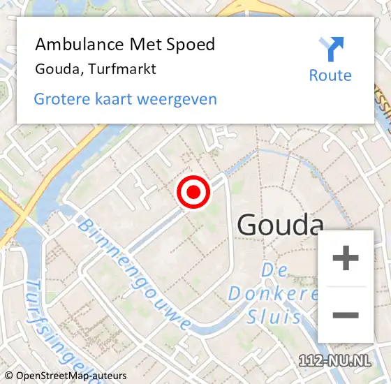 Locatie op kaart van de 112 melding: Ambulance Met Spoed Naar Gouda, Turfmarkt op 8 januari 2024 19:03