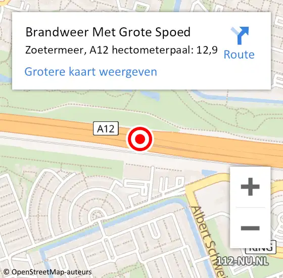 Locatie op kaart van de 112 melding: Brandweer Met Grote Spoed Naar Zoetermeer, A12 hectometerpaal: 12,9 op 8 januari 2024 19:07