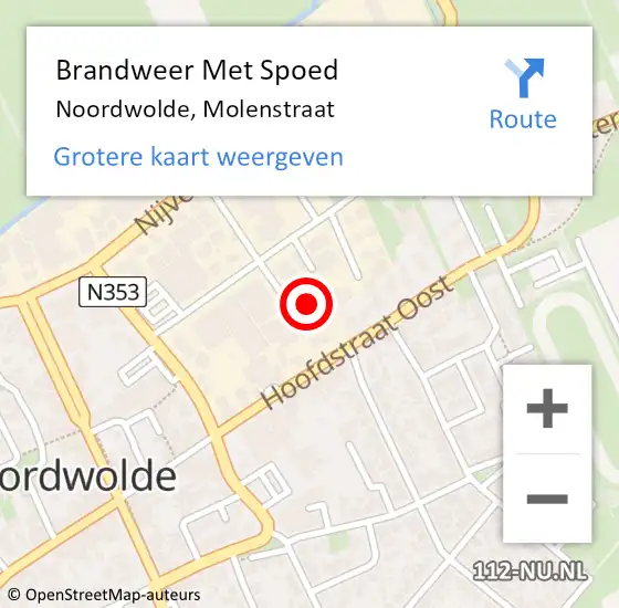 Locatie op kaart van de 112 melding: Brandweer Met Spoed Naar Noordwolde, Molenstraat op 8 januari 2024 19:10