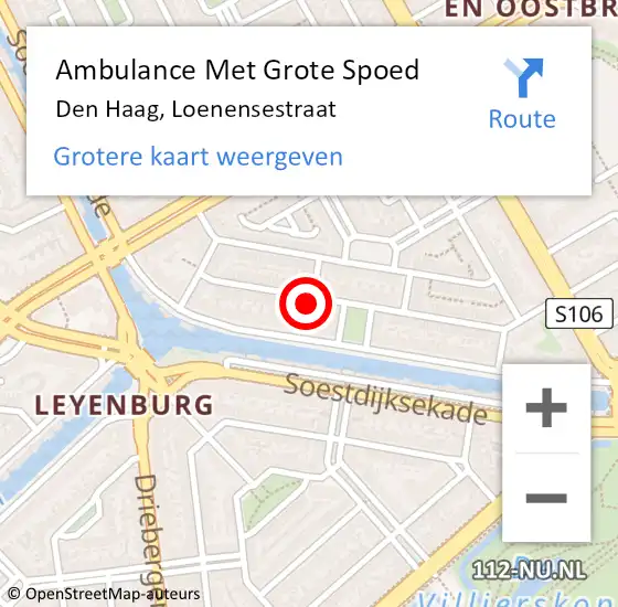 Locatie op kaart van de 112 melding: Ambulance Met Grote Spoed Naar Den Haag, Loenensestraat op 8 januari 2024 19:23