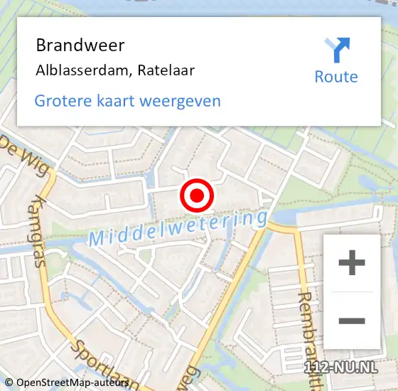 Locatie op kaart van de 112 melding: Brandweer Alblasserdam, Ratelaar op 8 januari 2024 19:25