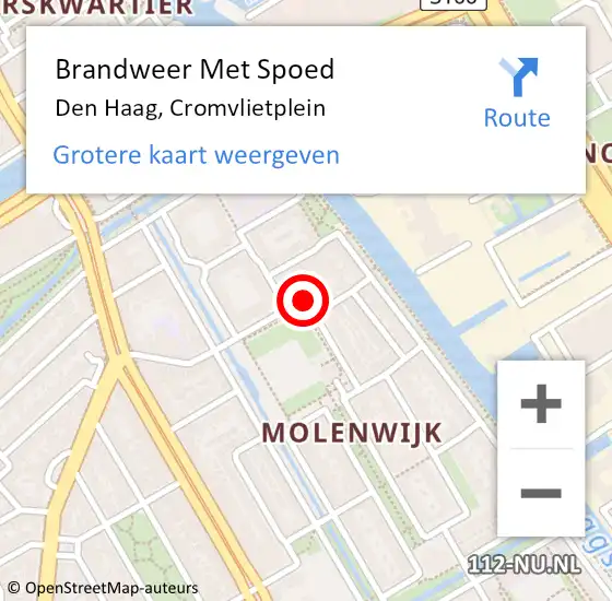 Locatie op kaart van de 112 melding: Brandweer Met Spoed Naar Den Haag, Cromvlietplein op 8 januari 2024 19:28