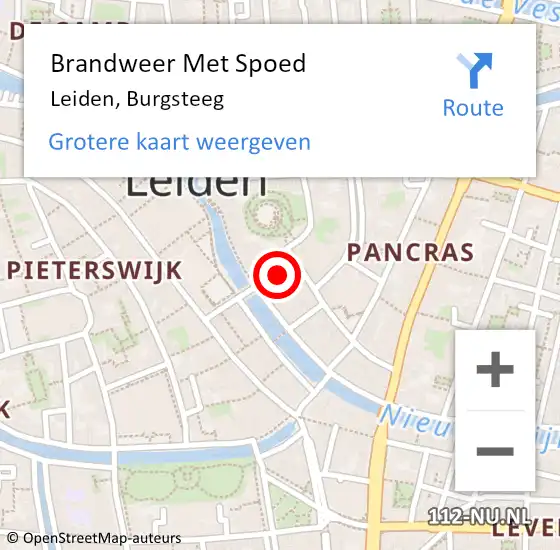 Locatie op kaart van de 112 melding: Brandweer Met Spoed Naar Leiden, Burgsteeg op 8 januari 2024 20:30