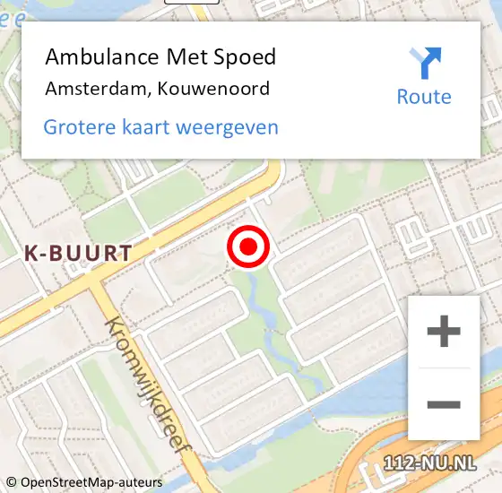 Locatie op kaart van de 112 melding: Ambulance Met Spoed Naar Amsterdam, Kouwenoord op 8 januari 2024 20:34