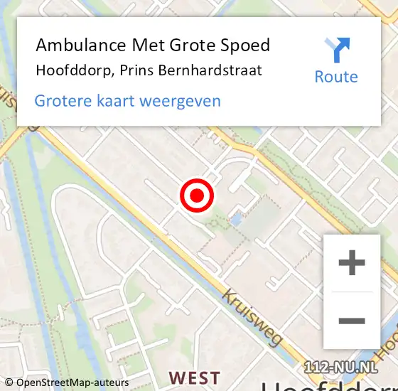 Locatie op kaart van de 112 melding: Ambulance Met Grote Spoed Naar Hoofddorp, Prins Bernhardstraat op 8 januari 2024 21:18