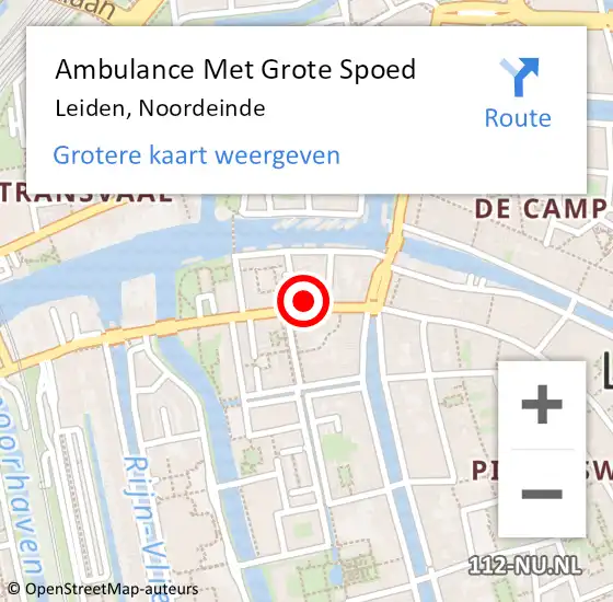 Locatie op kaart van de 112 melding: Ambulance Met Grote Spoed Naar Leiden, Noordeinde op 8 januari 2024 21:53