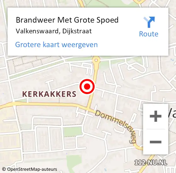 Locatie op kaart van de 112 melding: Brandweer Met Grote Spoed Naar Valkenswaard, Dijkstraat op 8 januari 2024 22:01