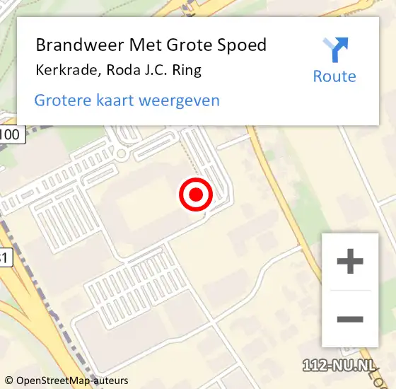 Locatie op kaart van de 112 melding: Brandweer Met Grote Spoed Naar Kerkrade, Roda J.C. Ring op 8 januari 2024 22:02