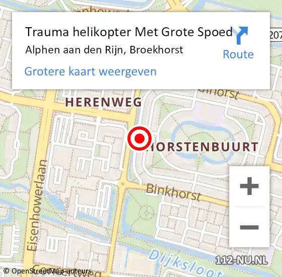 Locatie op kaart van de 112 melding: Trauma helikopter Met Grote Spoed Naar Alphen aan den Rijn, Broekhorst op 8 januari 2024 22:03