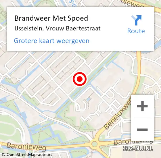 Locatie op kaart van de 112 melding: Brandweer Met Spoed Naar IJsselstein, Vrouw Baertestraat op 8 januari 2024 22:21