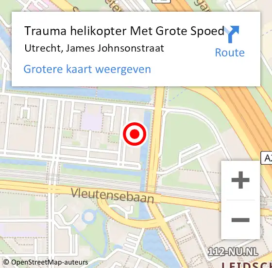 Locatie op kaart van de 112 melding: Trauma helikopter Met Grote Spoed Naar Utrecht, James Johnsonstraat op 8 januari 2024 22:28