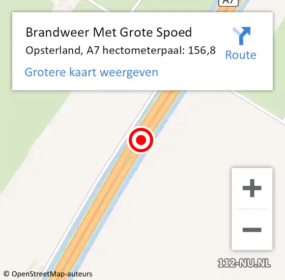 Locatie op kaart van de 112 melding: Brandweer Met Grote Spoed Naar Opsterland, A7 hectometerpaal: 156,8 op 8 januari 2024 23:03