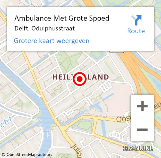 Locatie op kaart van de 112 melding: Ambulance Met Grote Spoed Naar Delft, Odulphusstraat op 8 januari 2024 23:51