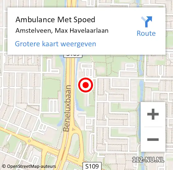 Locatie op kaart van de 112 melding: Ambulance Met Spoed Naar Amstelveen, Max Havelaarlaan op 8 januari 2024 23:58