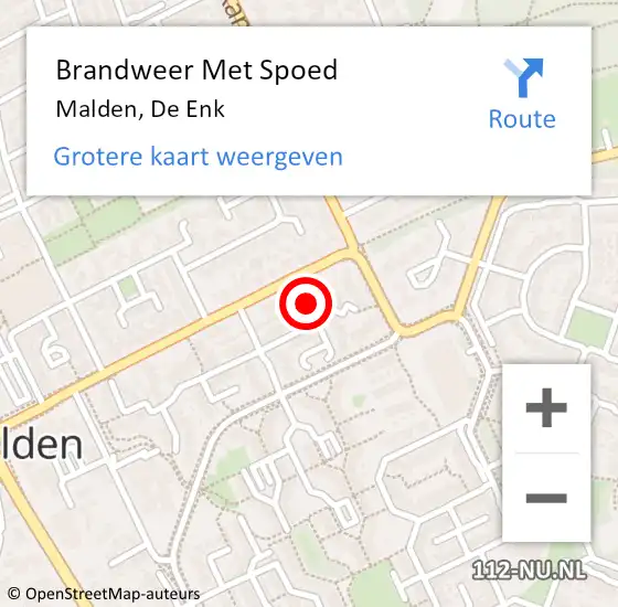 Locatie op kaart van de 112 melding: Brandweer Met Spoed Naar Malden, De Enk op 9 januari 2024 00:37