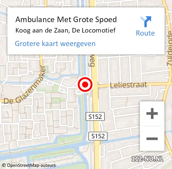 Locatie op kaart van de 112 melding: Ambulance Met Grote Spoed Naar Koog aan de Zaan, De Locomotief op 9 januari 2024 01:26