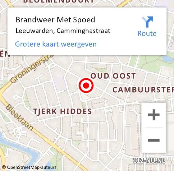 Locatie op kaart van de 112 melding: Brandweer Met Spoed Naar Leeuwarden, Camminghastraat op 9 januari 2024 03:37