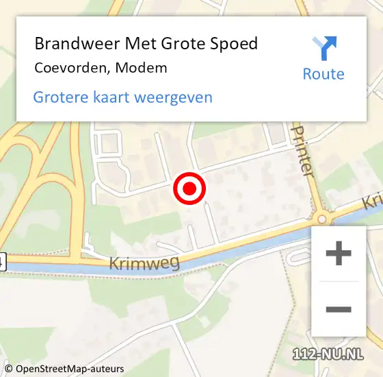 Locatie op kaart van de 112 melding: Brandweer Met Grote Spoed Naar Coevorden, Modem op 9 januari 2024 03:51