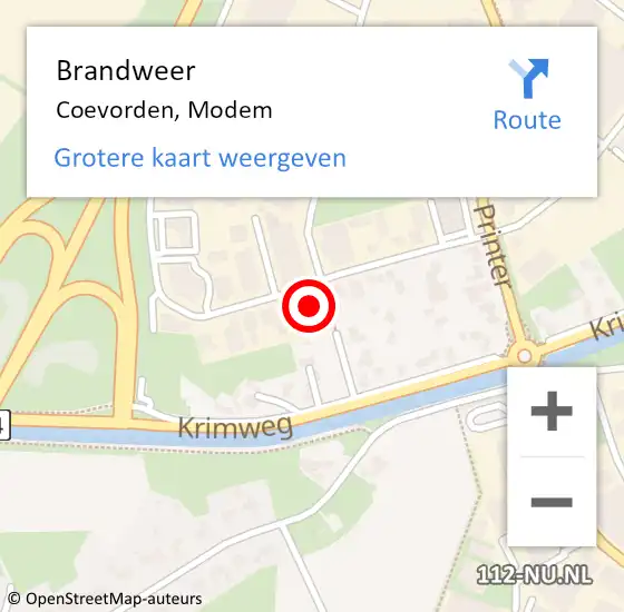 Locatie op kaart van de 112 melding: Brandweer Coevorden, Modem op 9 januari 2024 03:52