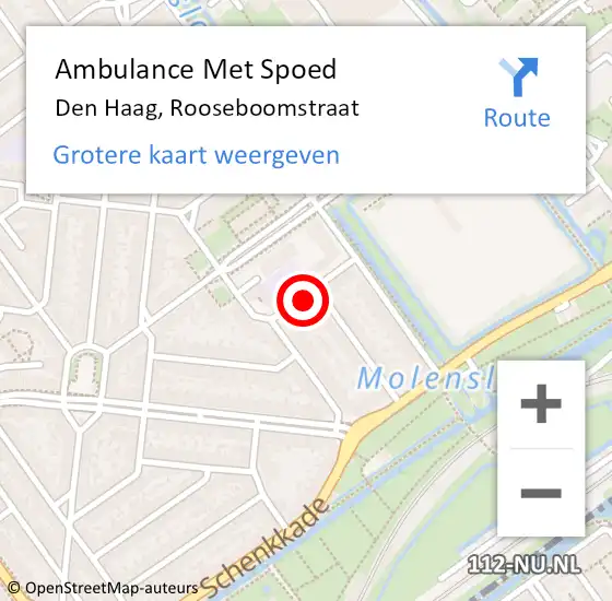 Locatie op kaart van de 112 melding: Ambulance Met Spoed Naar Den Haag, Rooseboomstraat op 9 januari 2024 04:12