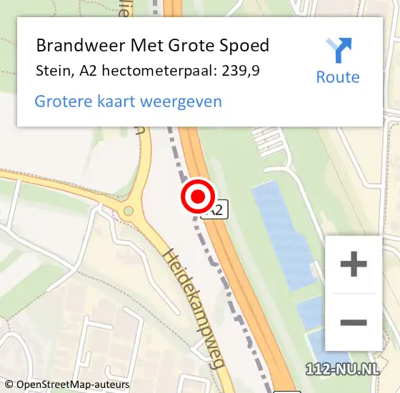 Locatie op kaart van de 112 melding: Brandweer Met Grote Spoed Naar Stein, A2 hectometerpaal: 239,9 op 9 januari 2024 06:44