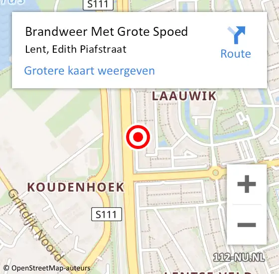 Locatie op kaart van de 112 melding: Brandweer Met Grote Spoed Naar Lent, Edith Piafstraat op 9 januari 2024 07:14