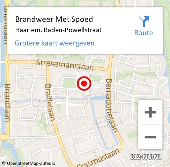 Locatie op kaart van de 112 melding: Brandweer Met Spoed Naar Haarlem, Baden-Powellstraat op 9 januari 2024 07:17