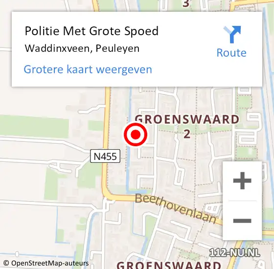 Locatie op kaart van de 112 melding: Politie Met Grote Spoed Naar Waddinxveen, Peuleyen op 9 januari 2024 07:42