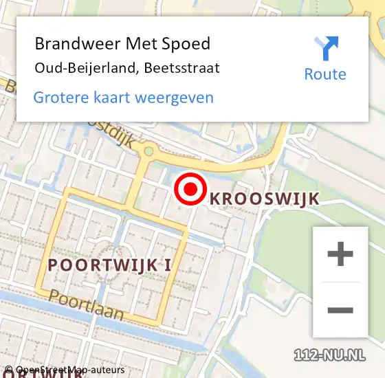 Locatie op kaart van de 112 melding: Brandweer Met Spoed Naar Oud-Beijerland, Beetsstraat op 9 januari 2024 07:43