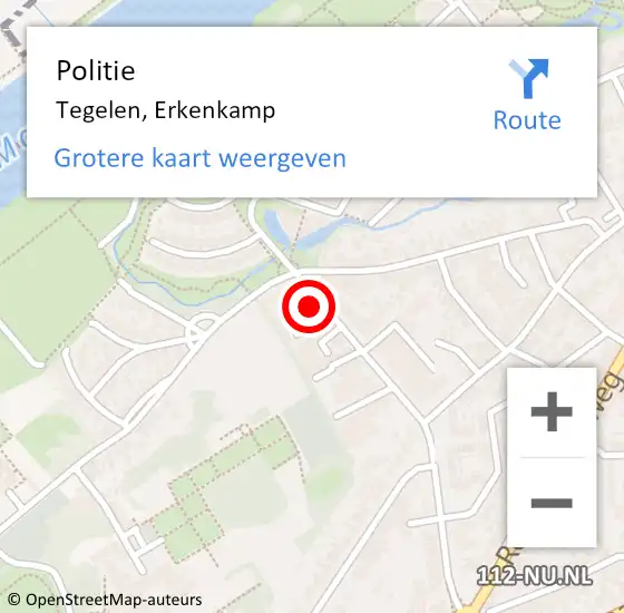 Locatie op kaart van de 112 melding: Politie Tegelen, Erkenkamp op 9 januari 2024 07:44