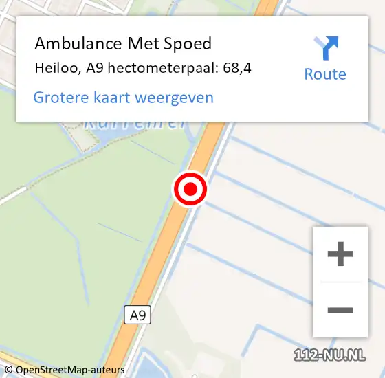 Locatie op kaart van de 112 melding: Ambulance Met Spoed Naar Heiloo, A9 hectometerpaal: 68,4 op 9 januari 2024 07:49