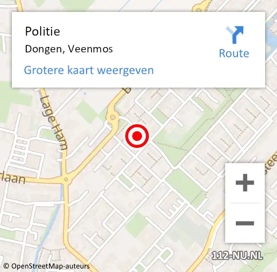 Locatie op kaart van de 112 melding: Politie Dongen, Veenmos op 9 januari 2024 08:15