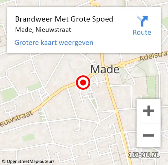 Locatie op kaart van de 112 melding: Brandweer Met Grote Spoed Naar Made, Nieuwstraat op 9 januari 2024 09:01