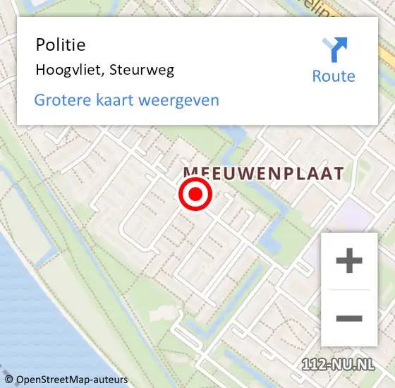 Locatie op kaart van de 112 melding: Politie Hoogvliet, Steurweg op 9 januari 2024 10:05