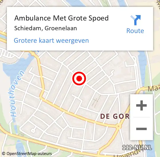 Locatie op kaart van de 112 melding: Ambulance Met Grote Spoed Naar Schiedam, Groenelaan op 9 januari 2024 10:23