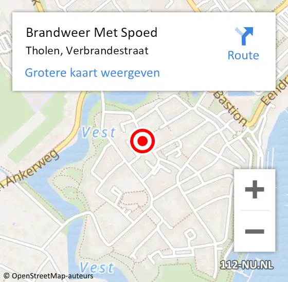 Locatie op kaart van de 112 melding: Brandweer Met Spoed Naar Tholen, Verbrandestraat op 9 januari 2024 11:02