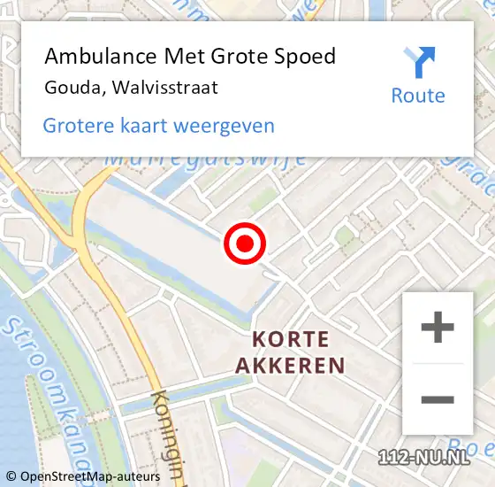 Locatie op kaart van de 112 melding: Ambulance Met Grote Spoed Naar Gouda, Walvisstraat op 9 januari 2024 11:04