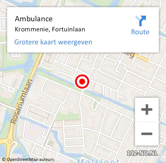 Locatie op kaart van de 112 melding: Ambulance Krommenie, Fortuinlaan op 9 januari 2024 11:08
